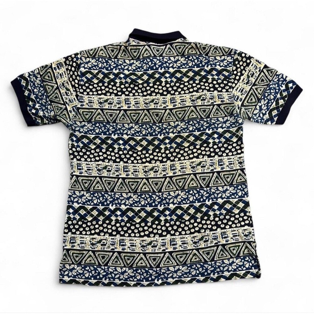 Vintage 90s Arizona Jean Co All Over Print Polo Shirt Aztec Geometric Mens M AOP - Picture 5 of 7